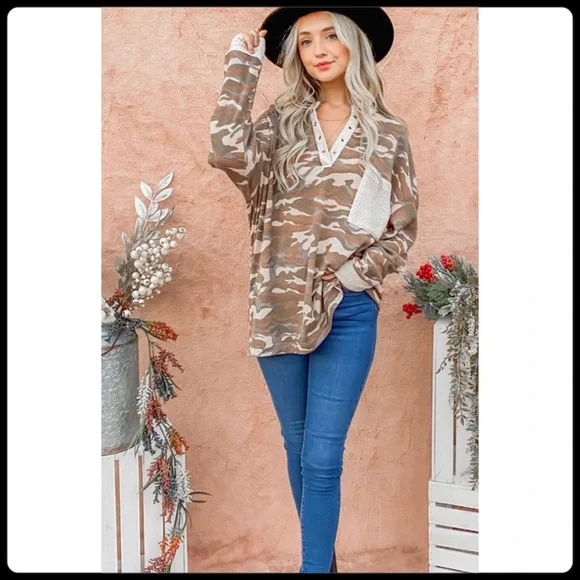 π no offers below wholesale π NWT! Camo thermal knit shirt with waffle - Picture 2 of 6